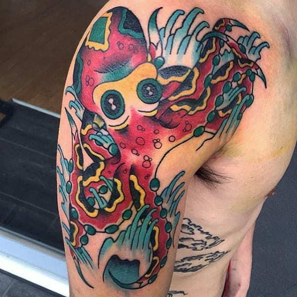 Colorful Traditional Octopus Mens Arm Tattoos