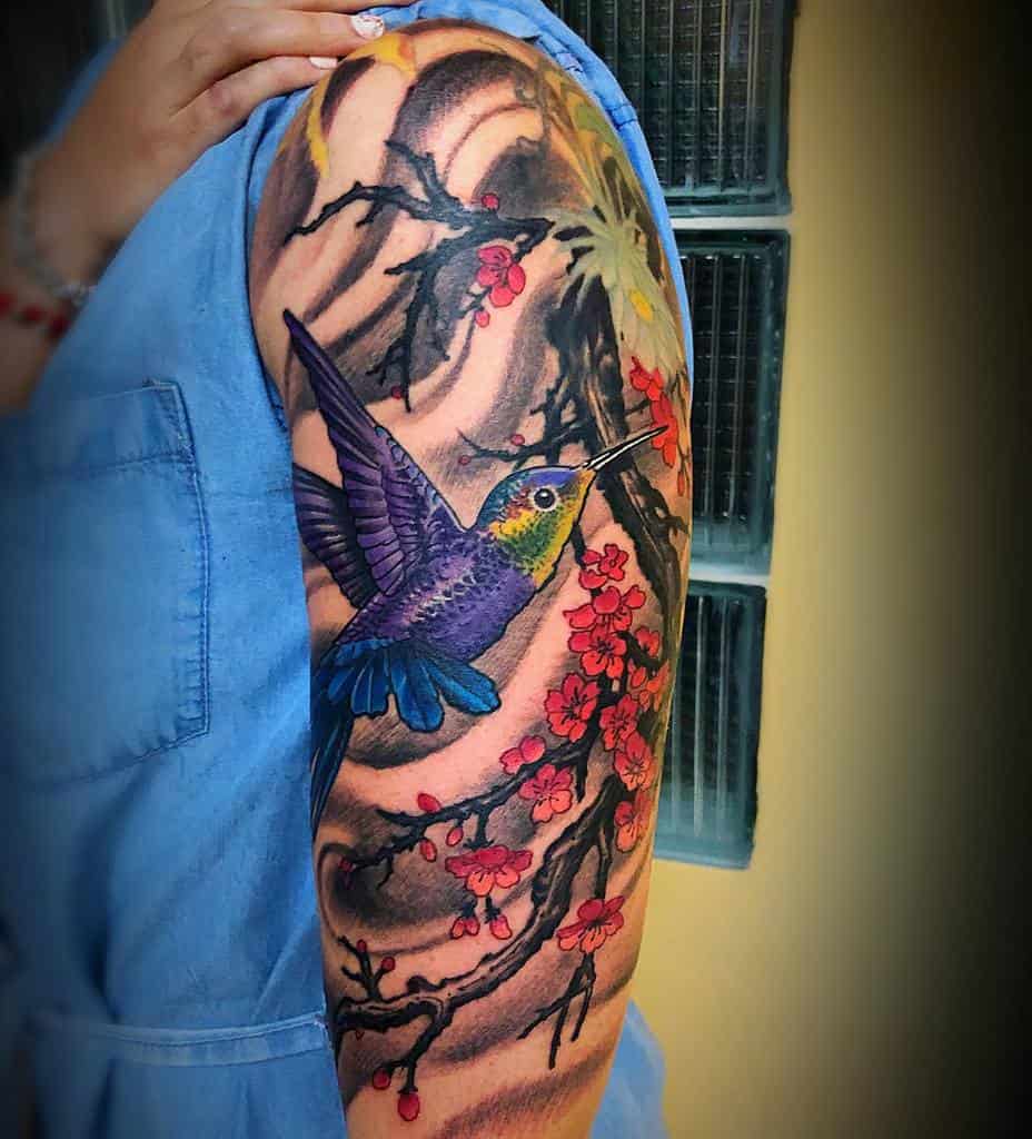colorful upper arm tattoos for women lamarcabodyart