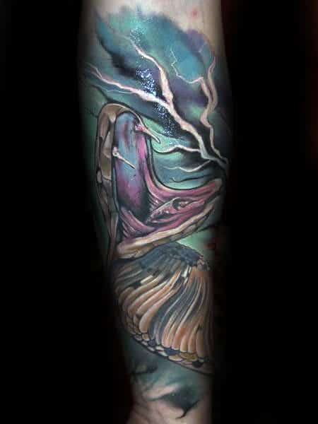 Colorful Watercolor Mens 3d Snak Forearm Sleeve Tattoo