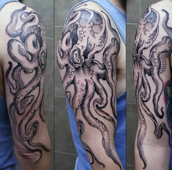 Colossal Octopus Mens Kraken Full Arm Tattoos