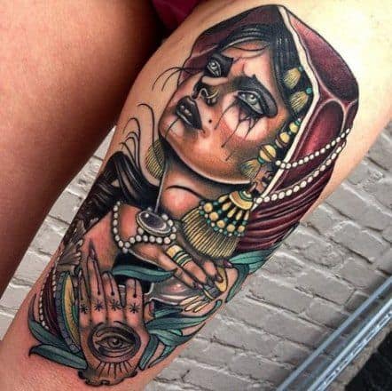 Colour Crying Gypsy Tattoo