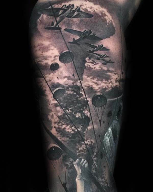 Combat Fighter Planes Extreme Mens War Themed Sleeve Tattoos