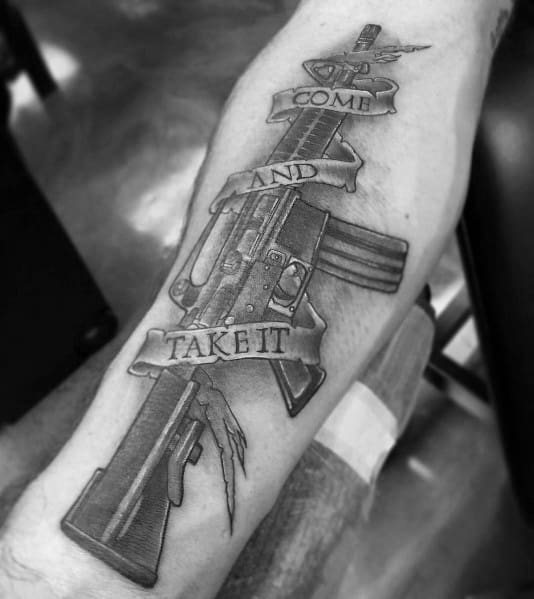 Come And Take It Banner Ar 15 Tattoo Designs On Men.