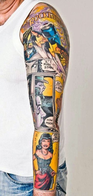Comic Strips Pop Art Mens Full Sleeve Tattoos