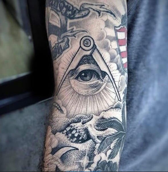 Compass And Illuminati Tattoo Male Forearms