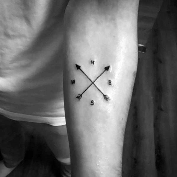 Compass Arrow Guys Simple Inner Forearm Tattoo