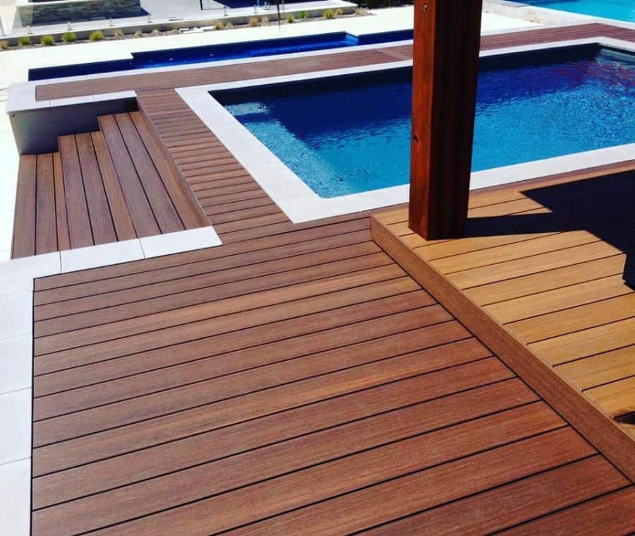 wood deck with pool