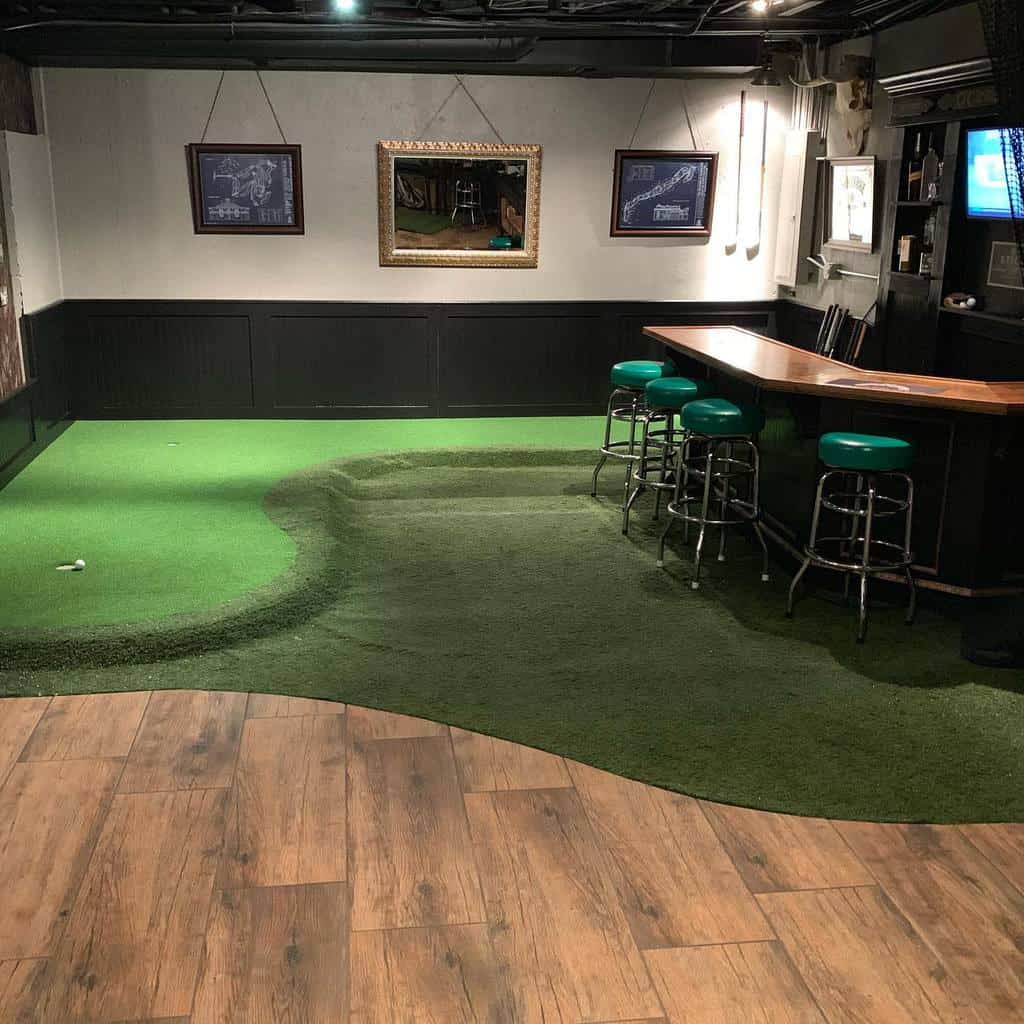 basement bar with putting green