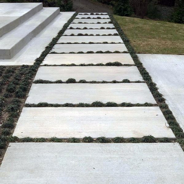 concrete paver steps with grass inlays