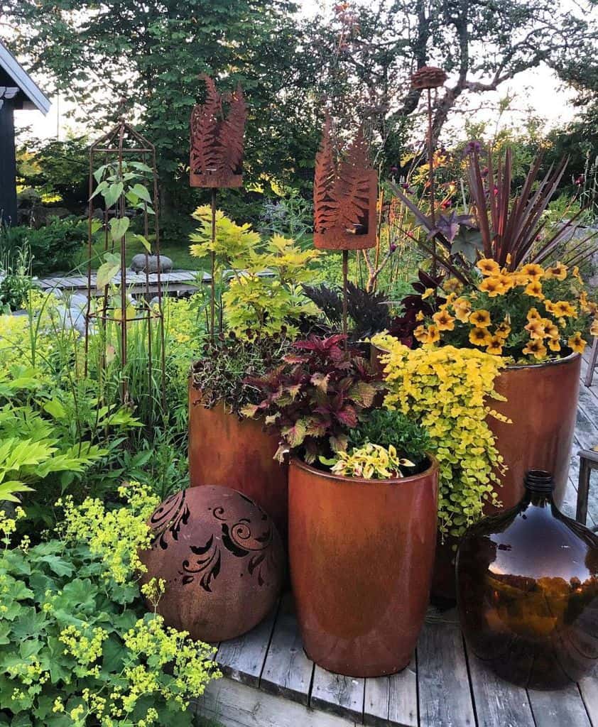 tall container garden flower bed ideas yellow flowers 