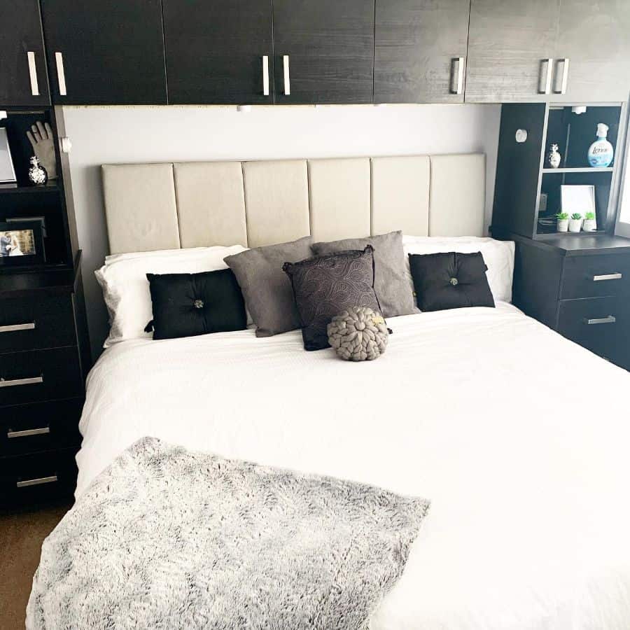 contemporary black and white bedroom black wall cabinets