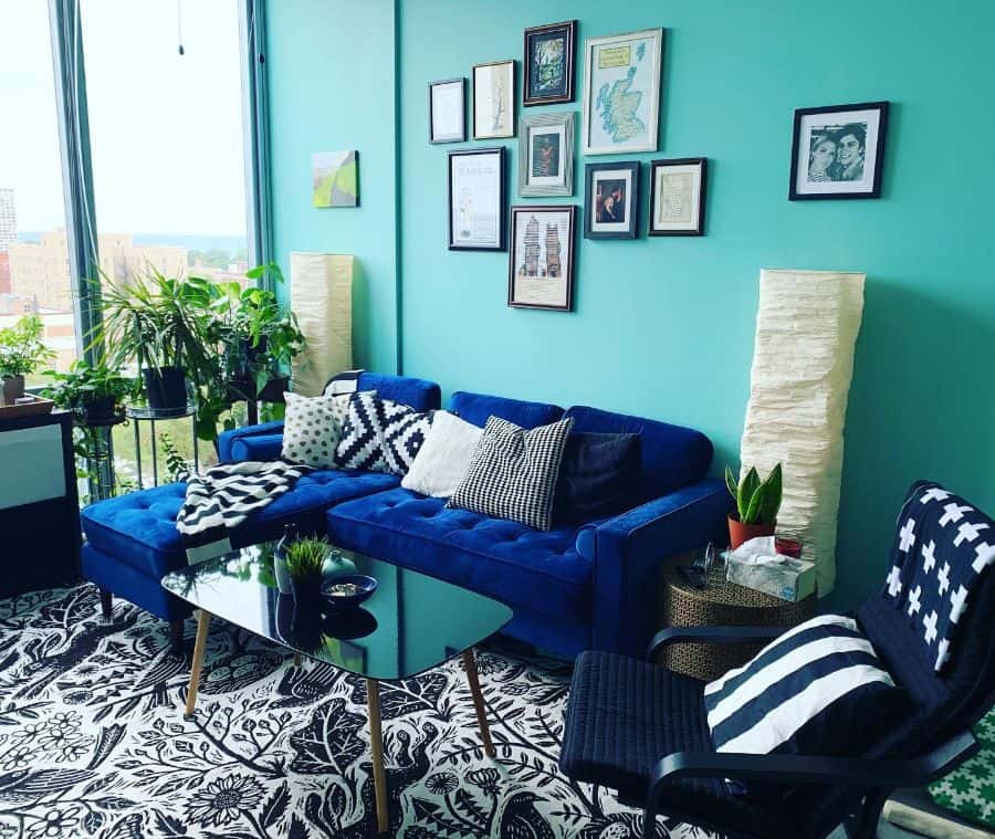 Royal blue and teal interior decor