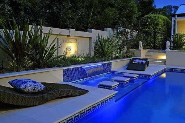 Contemporary Blue Tile Wall Designs For Pool Waterfall