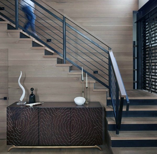 Contemporary Home Staircase Wood Wall Ideas