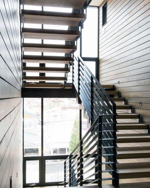 Contemporary Metal Designs Stair Railing With Wood Treads