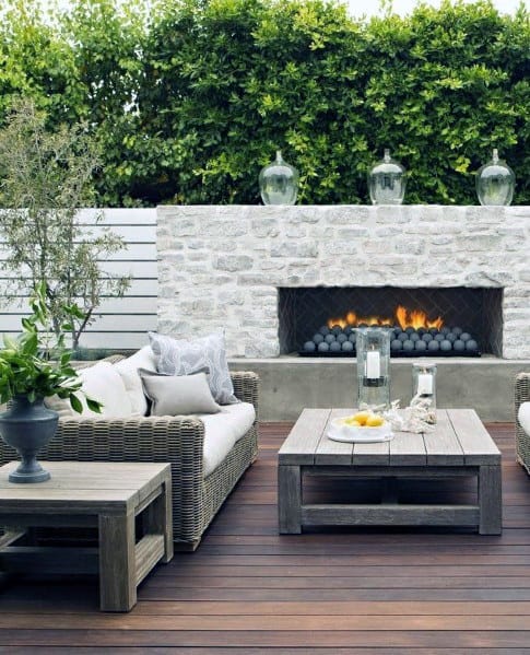 Contemporary Stone Wood Patio Fireplace Ideas