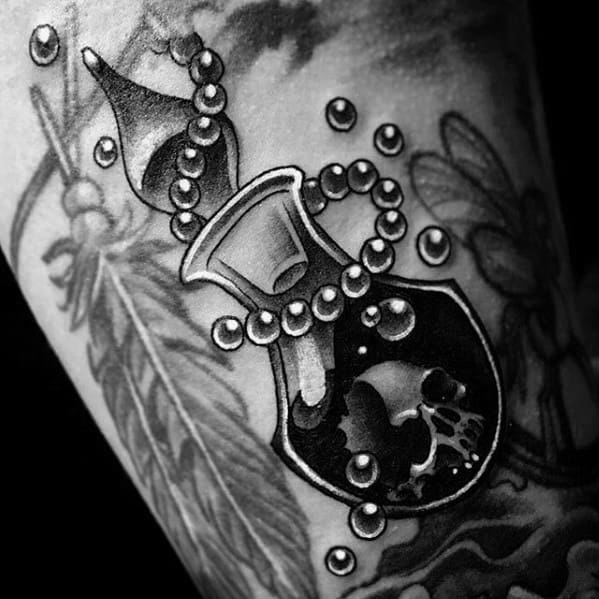 Cool 3d Arm Beads With Poison Bottle Tattoo Design Ideas For Male