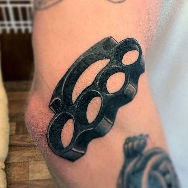 Cool 3d Male Brass Knuckles Arm Tattoo