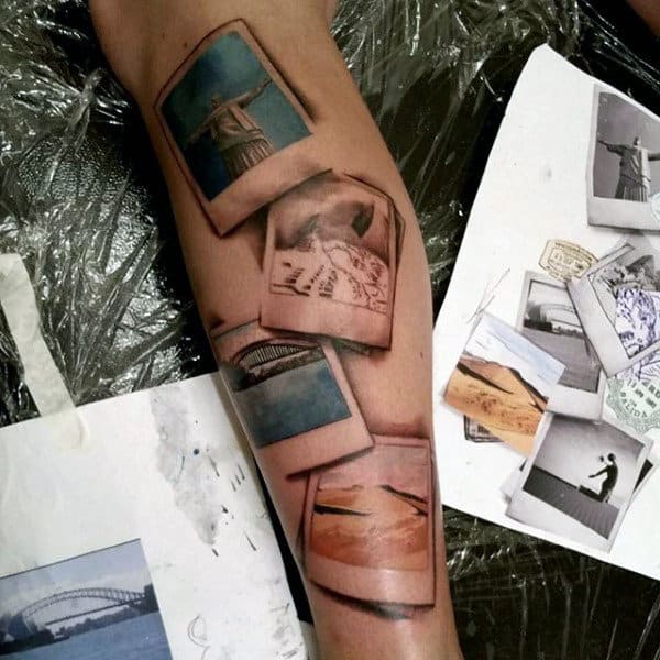 Cool 3d Mens Photograph Travel Tattoo Design Ideas On Forearm