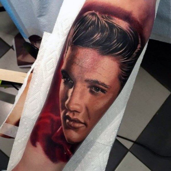 Cool 3d Realistic Forearm Elvis Presley Tattoo Design Ideas For Male