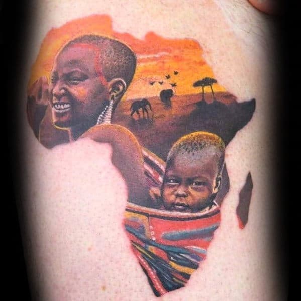 Cool Africa Themed Mens Rib Cage Side Tattoo