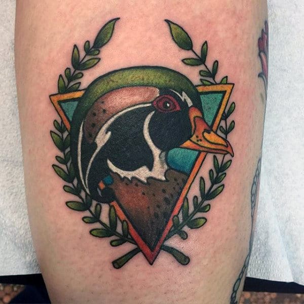 Cool American Traditional Duck Tattoo On Guy