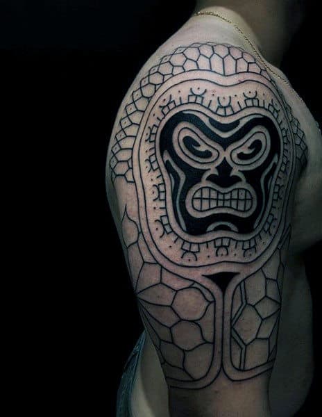 Cool Angry Maori Design Tattoo Half Sleeve For Guys