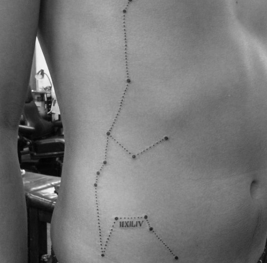 Cool Aquarius Constellation Mens Rib Cage Side Tattoos