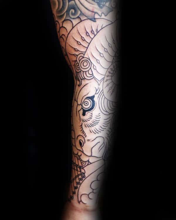 Cool Aries Ram Mens Black Ink Sleeve Tattoo Designs