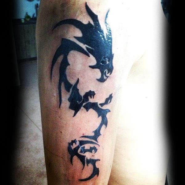 Cool Arm Black Tribal Dragon Male Tattoos