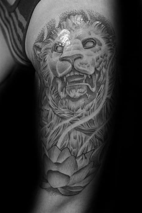 Cool Arm Male Lion Statue Tattoo Designs