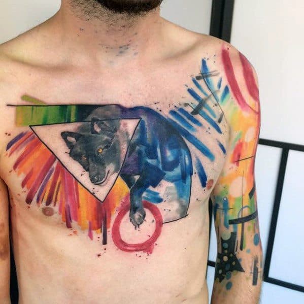 Cool Artsy Fox Watercolor Chest Tattoo Ideas For Gentlemen