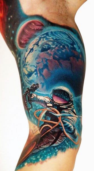Cool Astro In Universe Tattoo On Upperarms For Men