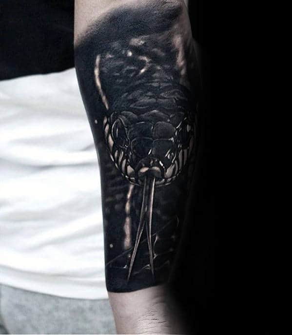 Cool Awesome Realistic Snake Forearm Sleeve Tattoo On Gentleman