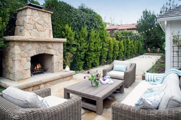 Cool Backyard Stone Patio Fireplace Home Ideas