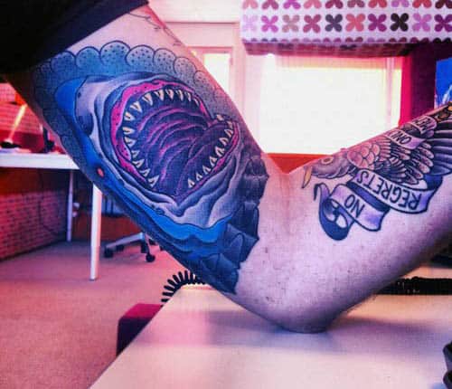 Cool Bicep Shark Tattoo Body Art Men