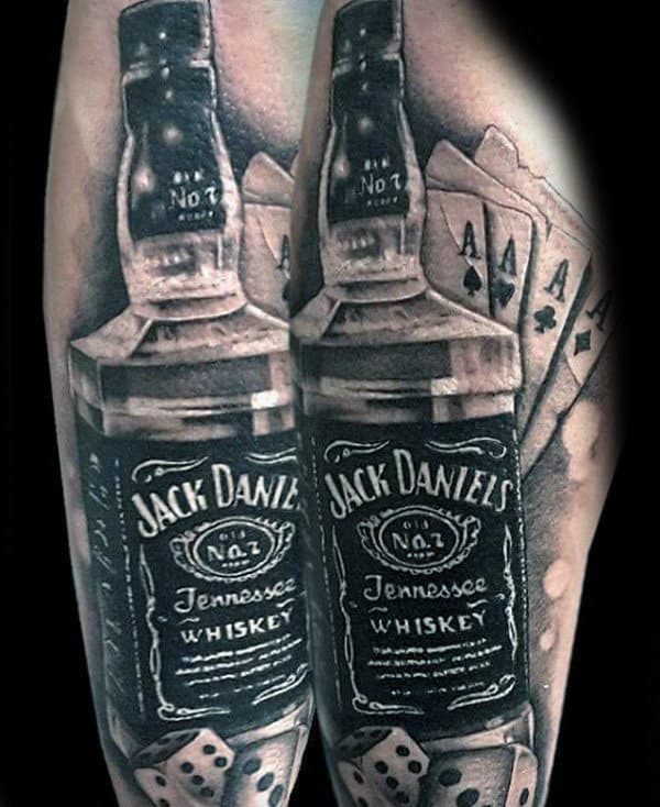 Cool Black 3d Mens Shaded Jack Daniels Arm Tattoos.