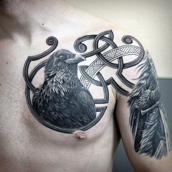 Cool Black Crow Warrior Guys Arm Tattoo Designs