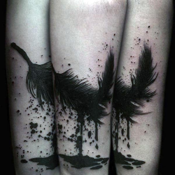 Cool Black Feather Tattoo For Men