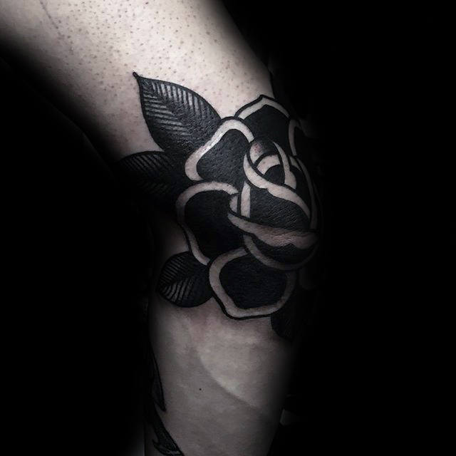 Cool Black Rose Elbow Male Tattoos