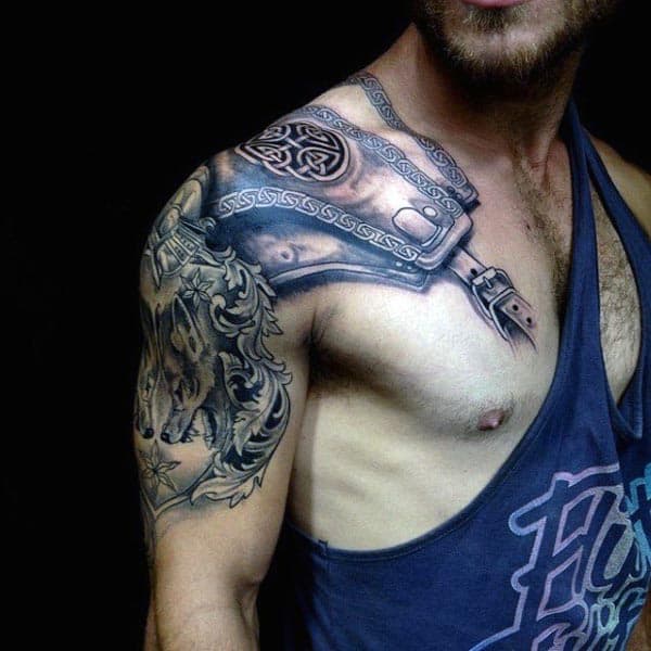 Cool Celtic Armor Plate Arm Tattoo On Guy