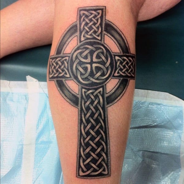 Cool Celtic Cross Gentlemens Tattoos On Legs