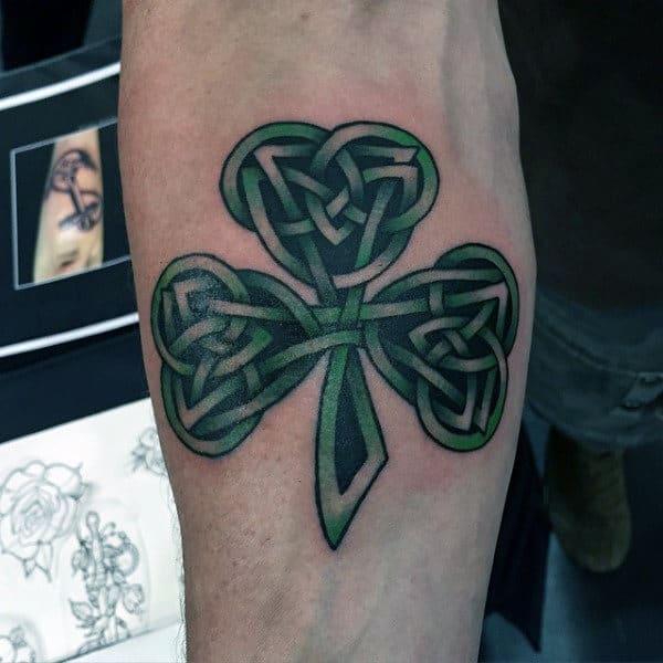 Cool Celtic Guys Shamrock Tattoos On Inner Forearm