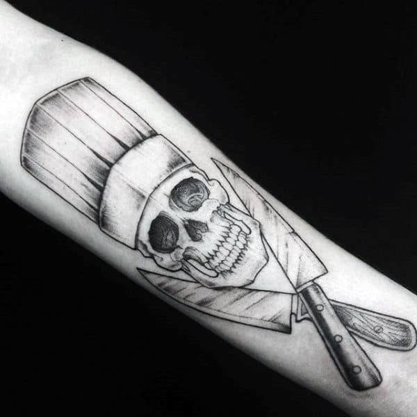 Cool Chef Knife Skull Male Arm Tattoo Designs