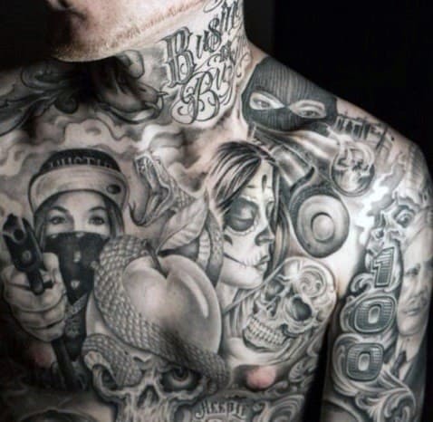Cool Chicano Themed Mens Full Body Tattoo Design Ideas