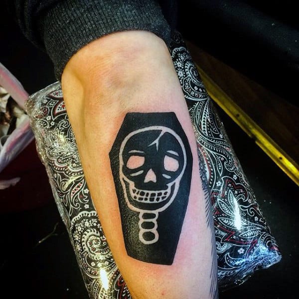 Cool Coffin Negative Space Male Tattoo Designs In Black Ink