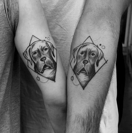 Cool Couple Tattoo With Dog Design
