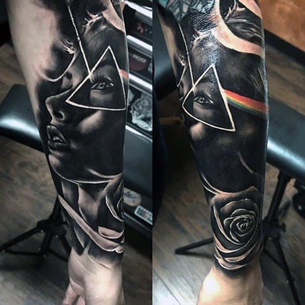 Cool Dark Side Of The Moon Tattoo Design Ideas For Male Forearm Sleeve