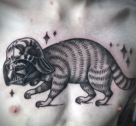Cool Darth Vader Helmet Raccoon Mens Chest Tattoos