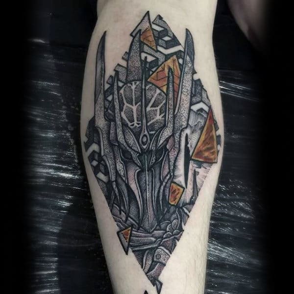 Cool Dotwork Mask Lord Of The Rings Guys Leg Calf Tattoo